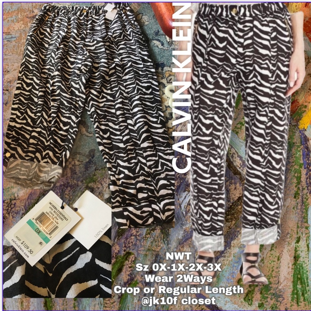 LOWEST🌺 NWT CALVIN KLEIN 100% LINEN WEAR LENGTH 2 WAYS PANTS